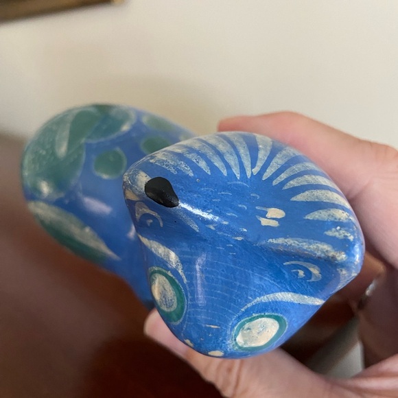 Vintage Blue Cat Figurine Hand Painted Glazed Mexican Folk Art Clay Pottery - Picture 3 of 9